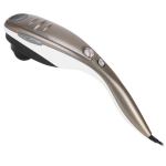 Handheld electric massager with brown and white design.