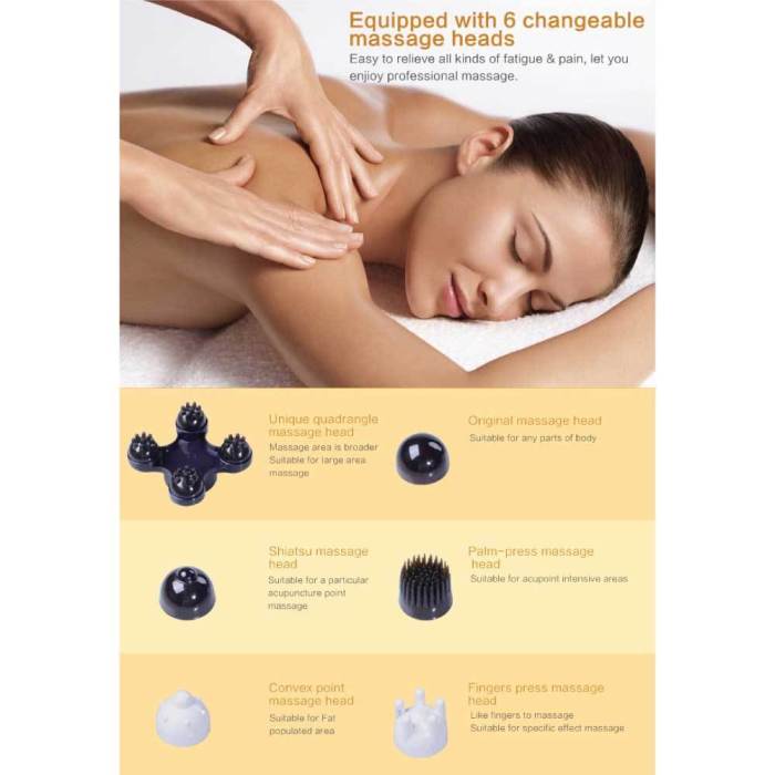 full body handheld massager machine champagne 6 massage heads neck shoulder Massage heads vary for different body areas.