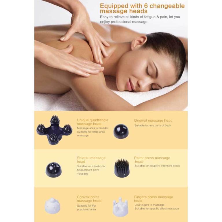 Massage heads vary for different body areas.