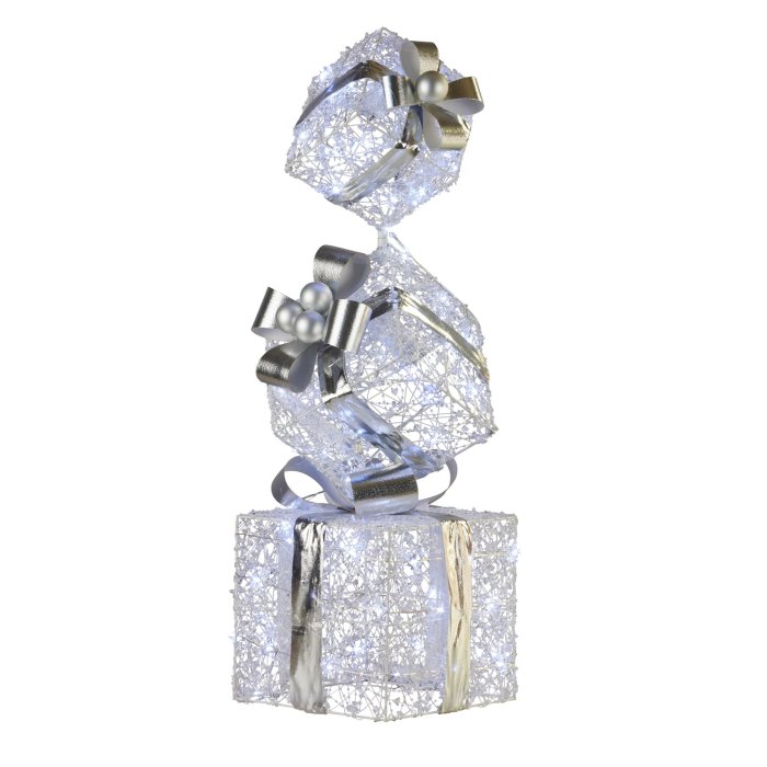 v240 112 mha516 206801 00.jpg Three decorative silver gift boxes stacked vertically.