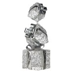 Decorative silver gift boxes with bows.