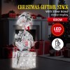 swishmas 83cm triple christmas silver giftbox stack display with lights Christmas gift box stack with LED lights indoors.