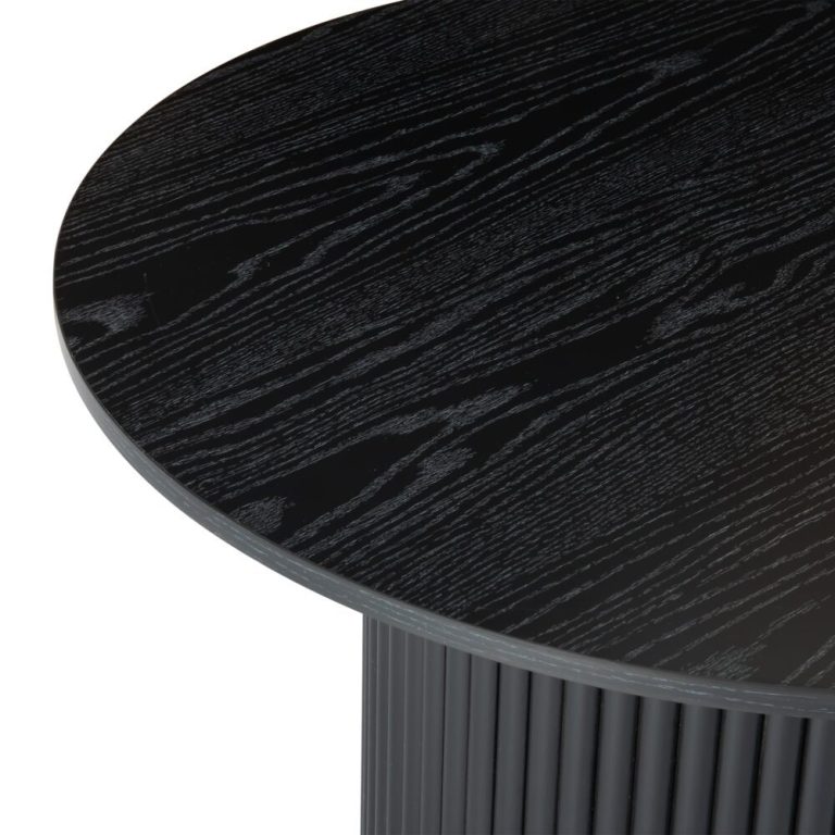 Round black table with wood grain pattern