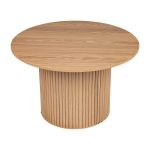 Round wooden table with ribbed base design.