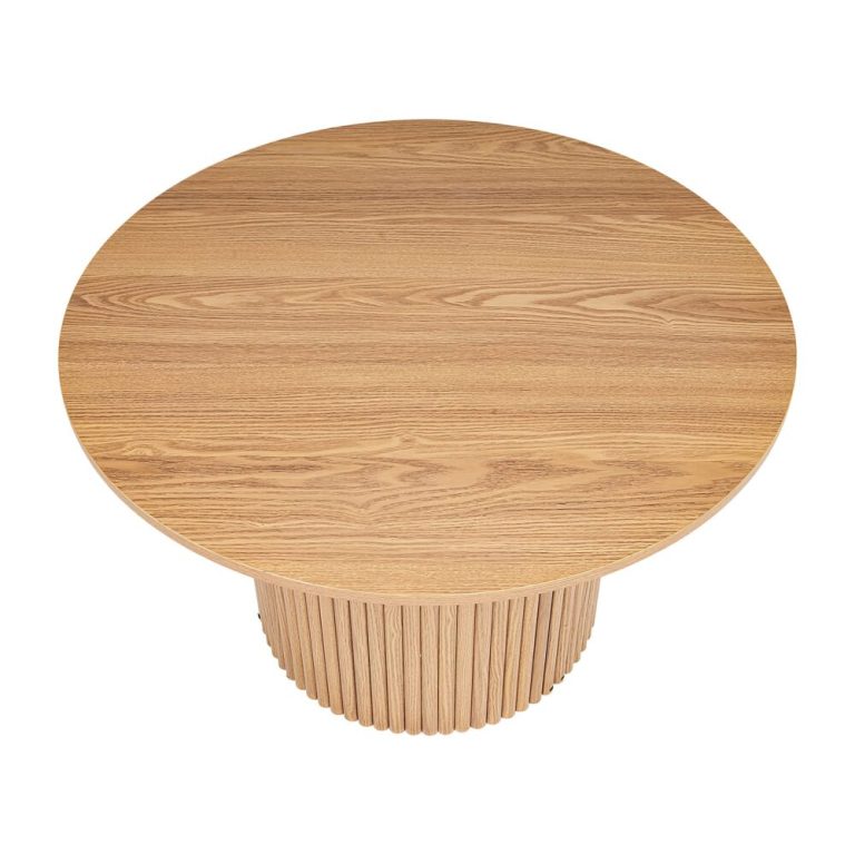Round wooden table with textured base