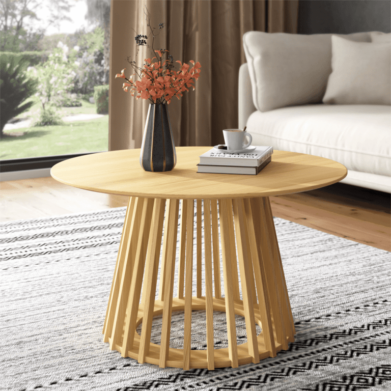 v264 tab 731p ntr 167557 00.png Modern wooden coffee table with vase and books.