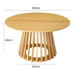 palmer coastal haven natural coffee table Round wooden table with dimensions, modern design.