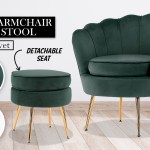 armchair lounge chair accent velvet shell scallop + ottoman footstool round green Green velvet shell armchair with footstool, gold legs.
