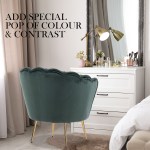 armchair lounge chair accent velvet shell scallop + ottoman footstool round green Elegant bedroom chair and vanity setup.