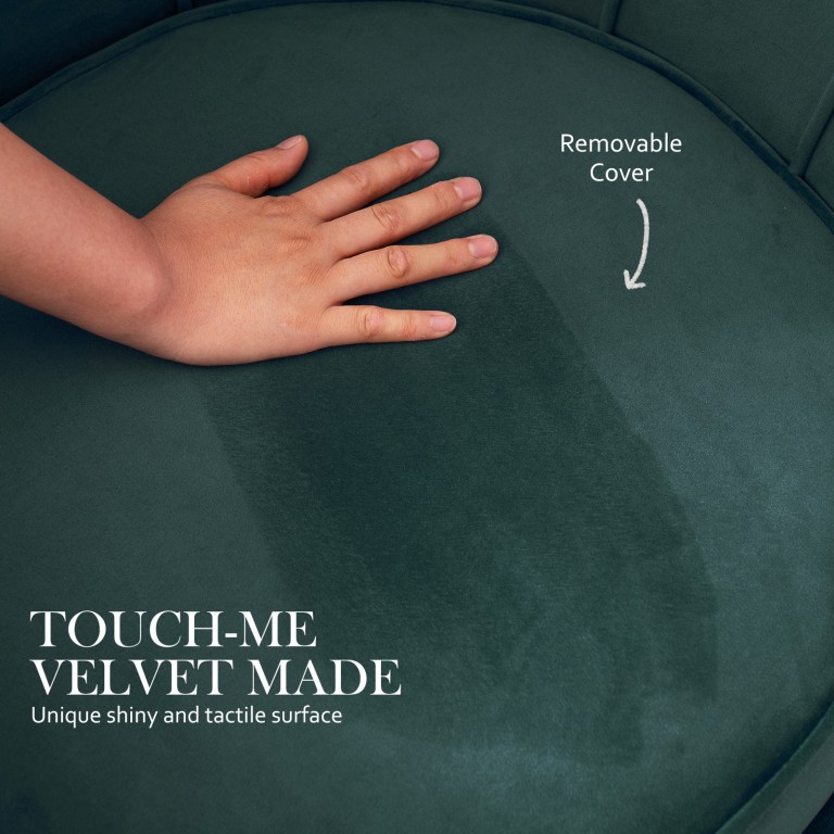 armchair lounge chair accent velvet shell scallop + ottoman footstool round green Hand touching green velvet fabric cover