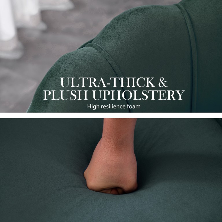 armchair lounge chair accent velvet shell scallop + ottoman footstool round green Green plush chair with high resilience foam upholstery.