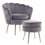 Grey velvet chair and ottoman with gold legs.