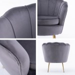Grey velvet armchair with elegant gold legs