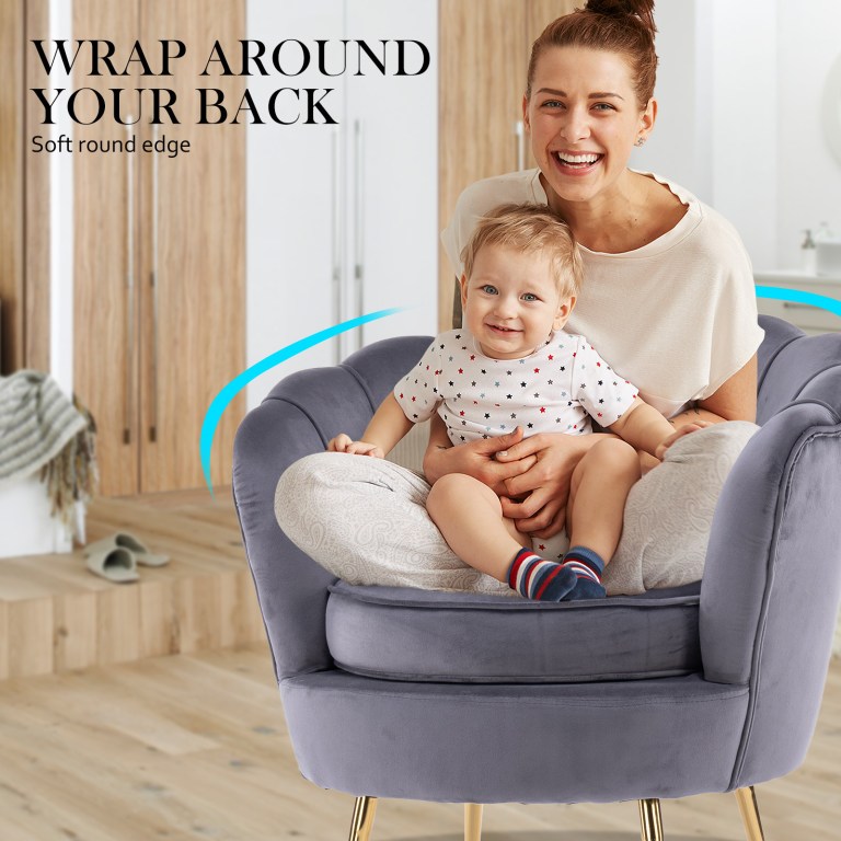 Woman with baby on a comfortable chair.