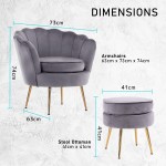 Grey armchair and ottoman dimensions with gold legs.