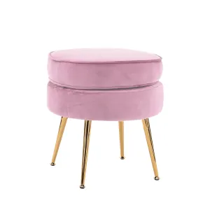 Pink round ottoman with gold legs