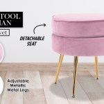 ottoman foot stool velvet fabric metal leg round pink Pink velvet footstool with detachable seat, metallic legs.