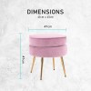 ottoman foot stool velvet fabric metal leg round pink Pink ottoman with gold legs, dimensions 41cm x 41cm.
