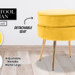 ottoman foot stool velvet fabric metal leg round yellow Yellow ottoman with detachable seat and metal legs.