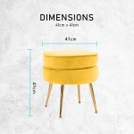 ottoman foot stool velvet fabric metal leg round yellow Yellow round stool, 41cm height and width.