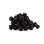 Pile of black textile balls on white background.