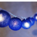 50 ball dark blue long 5m string light battery box 5cm cotton ball christmas birthday boy special occasion decoration Blue string lights glowing gently in the dark.