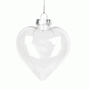 Transparent heart-shaped glass ornament for decoration.