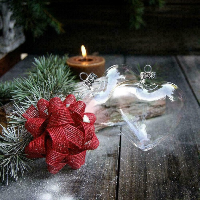 5 pack iridescent glass heart ornaments fillable baubles for christmas party wedding diy craft decorations Christmas decorations with candle and pine branch