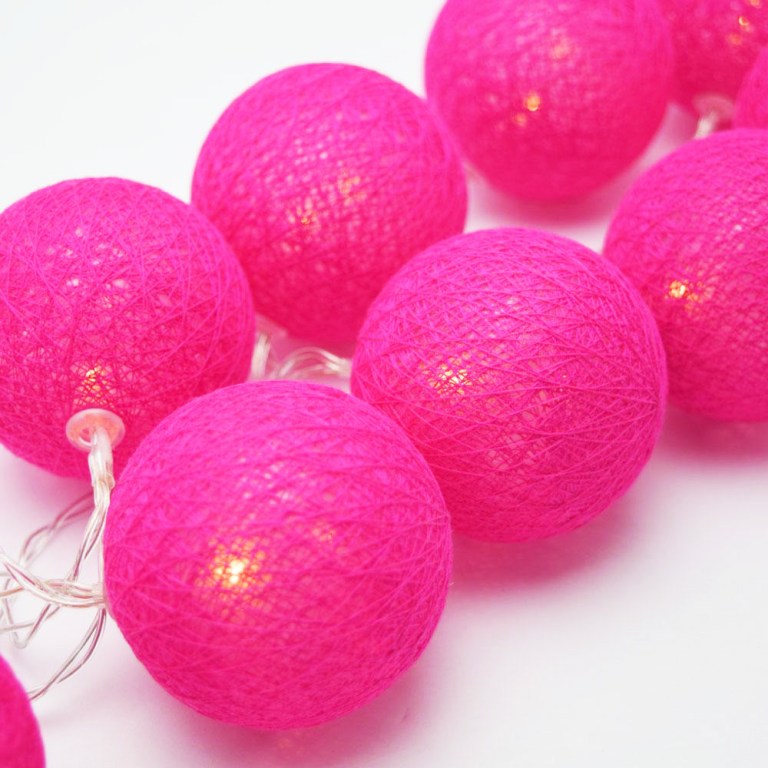 20 ball hot pink 3m string light battery box 5cm cotton ball christmas birthday bbay girl special occasion decoration Pink decorative string lights in close-up view.