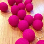 20 ball hot pink 3m string light battery box 5cm cotton ball christmas birthday bbay girl special occasion decoration Pink cotton ball string lights on wooden floor.