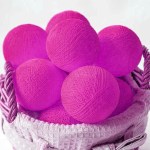 20 ball hot pink 3m string light battery box 5cm cotton ball christmas birthday bbay girl special occasion decoration Purple yarn balls in woven basket.
