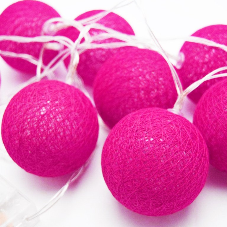 20 ball hot pink 3m string light battery box 5cm cotton ball christmas birthday bbay girl special occasion decoration Pink string lights in decorative arrangement.