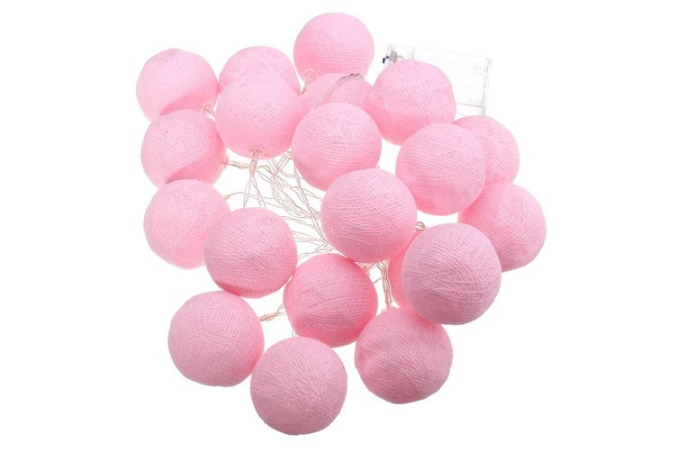 20 ball pastel pink 3m string light battery box 5cm cotton ball christmas birthday bbay girl special occasion decoration Pink cotton ball fairy lights for decoration.