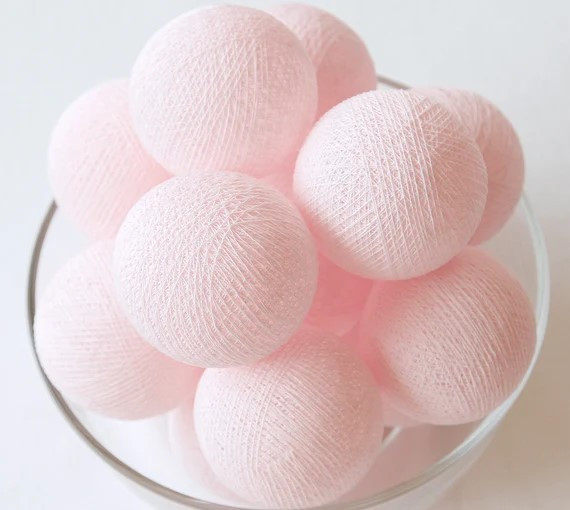 20 ball pastel pink 3m string light battery box 5cm cotton ball christmas birthday bbay girl special occasion decoration Pink cotton balls in a glass bowl