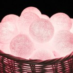 20 ball pastel pink 3m string light battery box 5cm cotton ball christmas birthday bbay girl special occasion decoration Pink glowing string lights in wicker basket