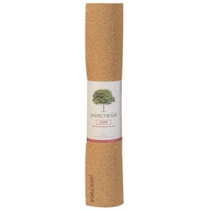 Cork yoga mat rolled with label design