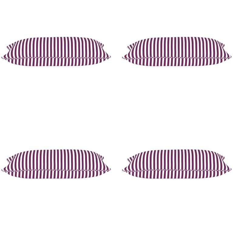 Four purple striped pillows on display.