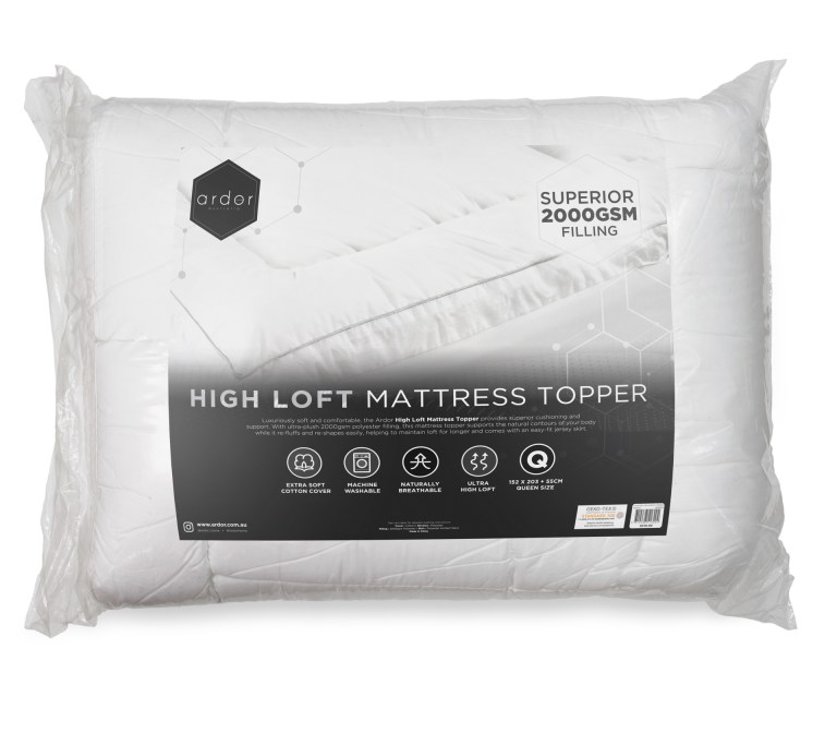 High loft, extra soft mattress topper packaging.