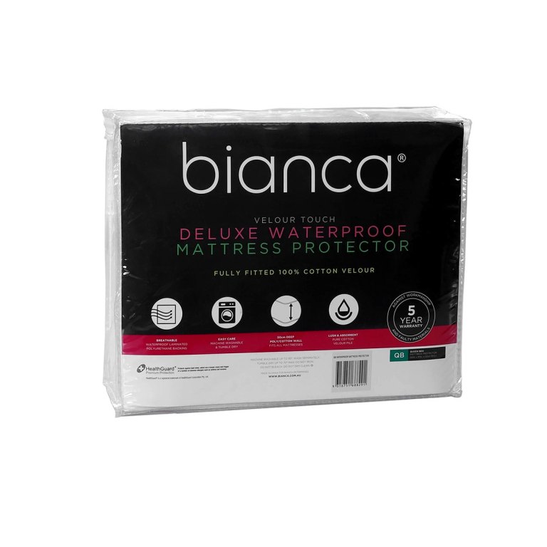 Bianca waterproof mattress protector packaging, cotton velour.