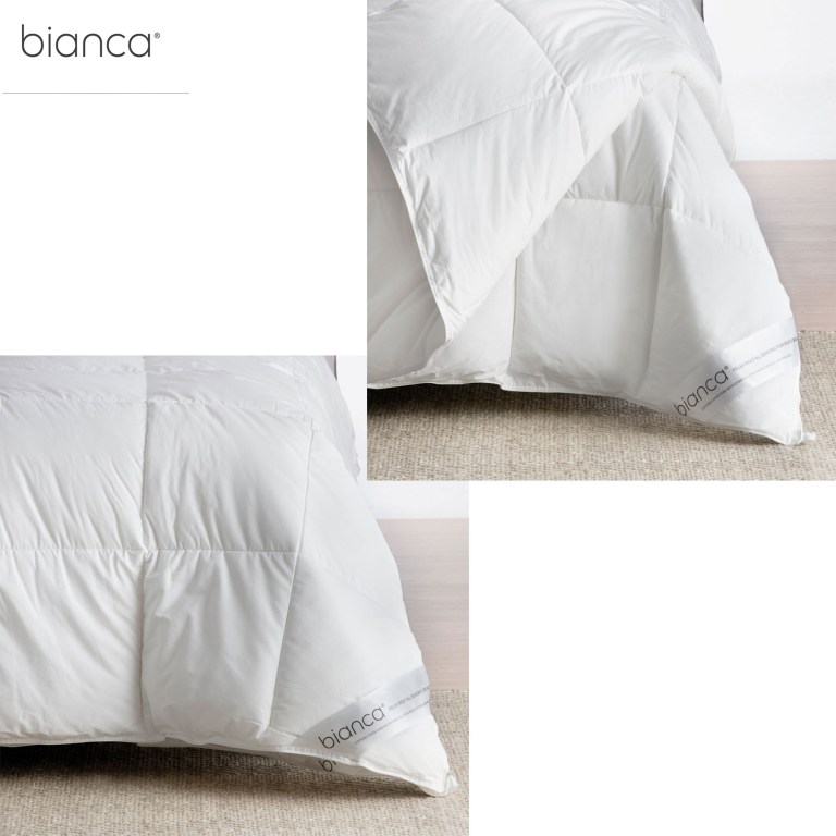 Bianca white bedding set on carpeted floor