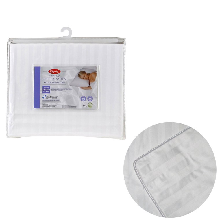 Cotton sateen pillow protectors twin pack.