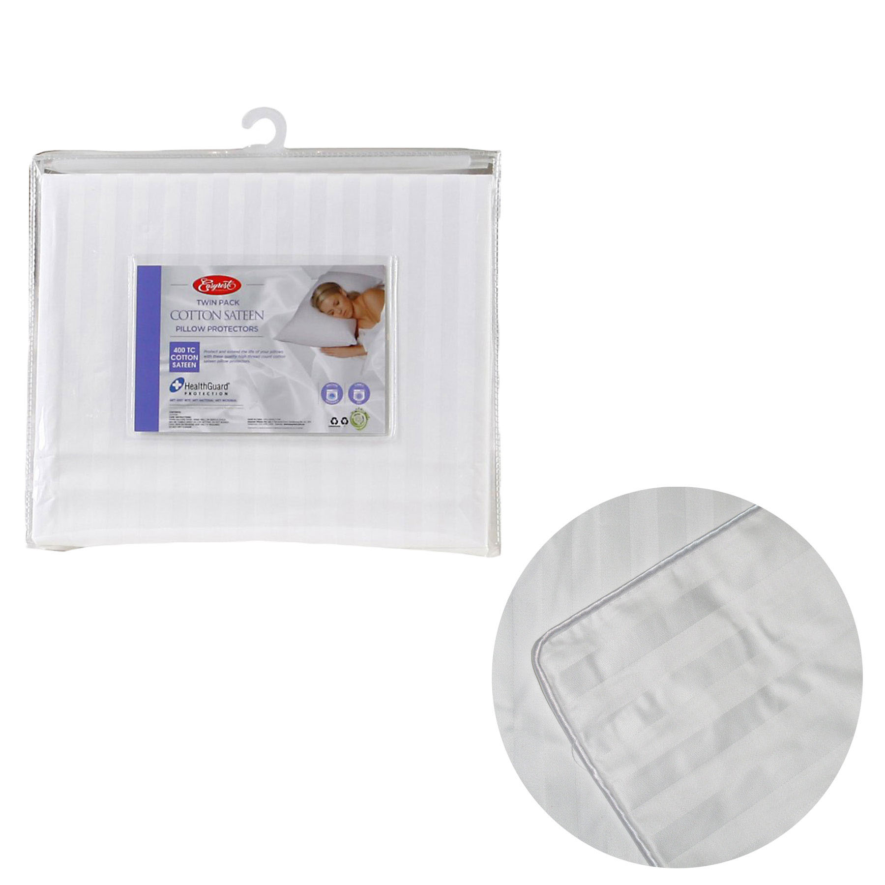 Cotton sateen pillow protectors twin pack.
