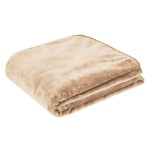 v442 idc blanket solidfaux natural qs 78463 00.jpg Soft beige fleece blanket folded neatly.