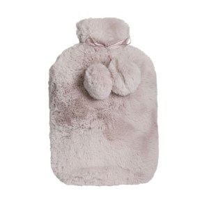 Soft pink fluffy hot water bottle cover.