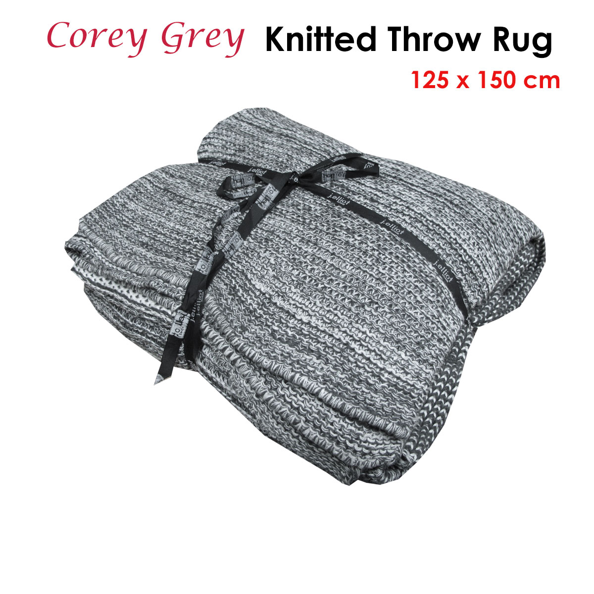 Grey knitted throw rug, 125x150 cm