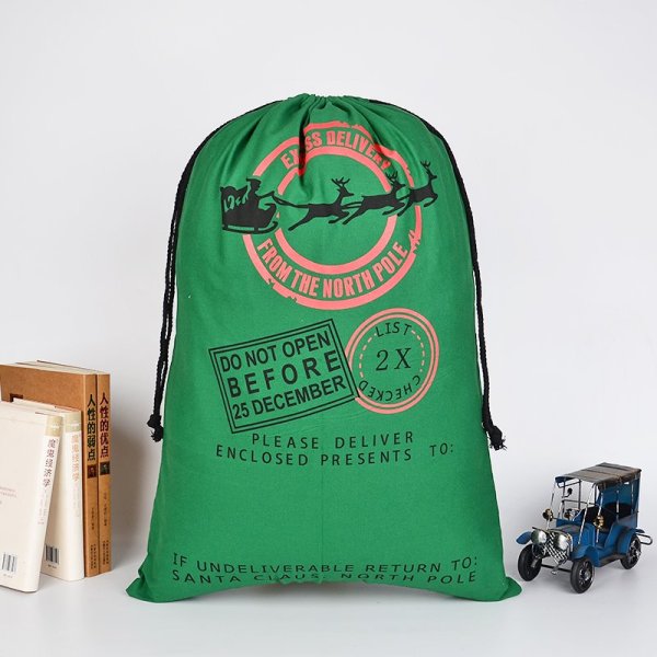 v474 16767 102457 00.jpg Green Santa gift bag with North Pole delivery print.