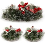 Christmas wreaths with holly and pine cones.