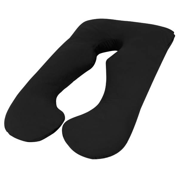 Black U-shaped body pillow for support