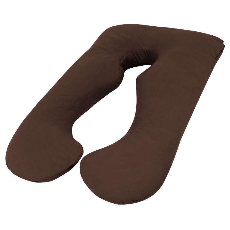 Brown U-shaped pregnancy pillow