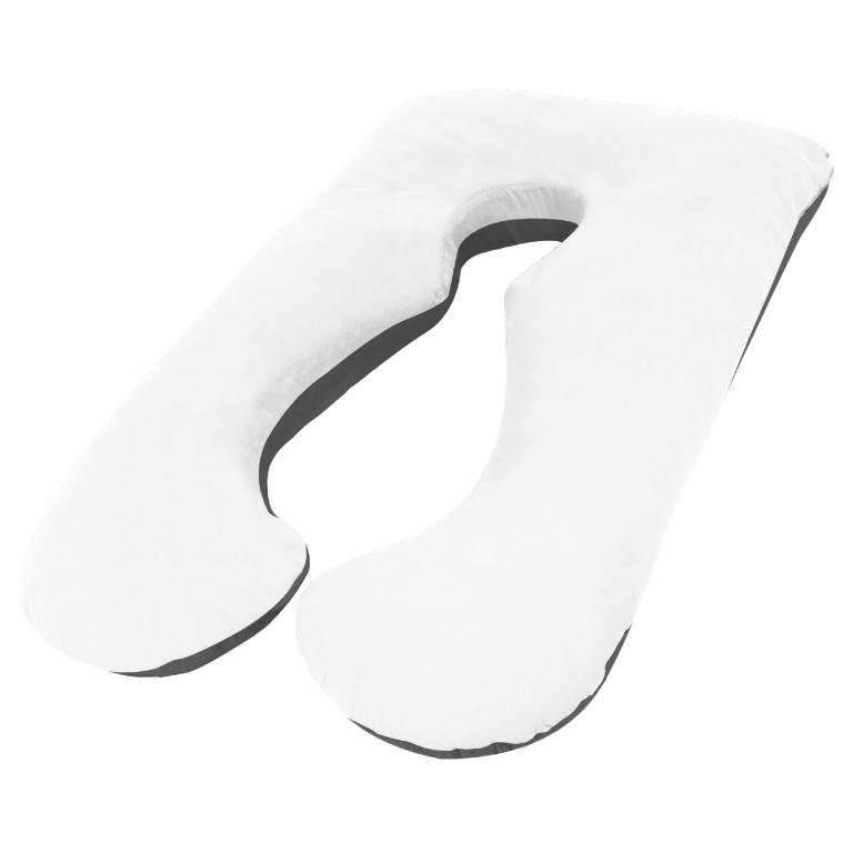 v535 preg pillow bundle whi x blk 90009 00.jpg White U-shaped maternity pillow for comfortable sleep